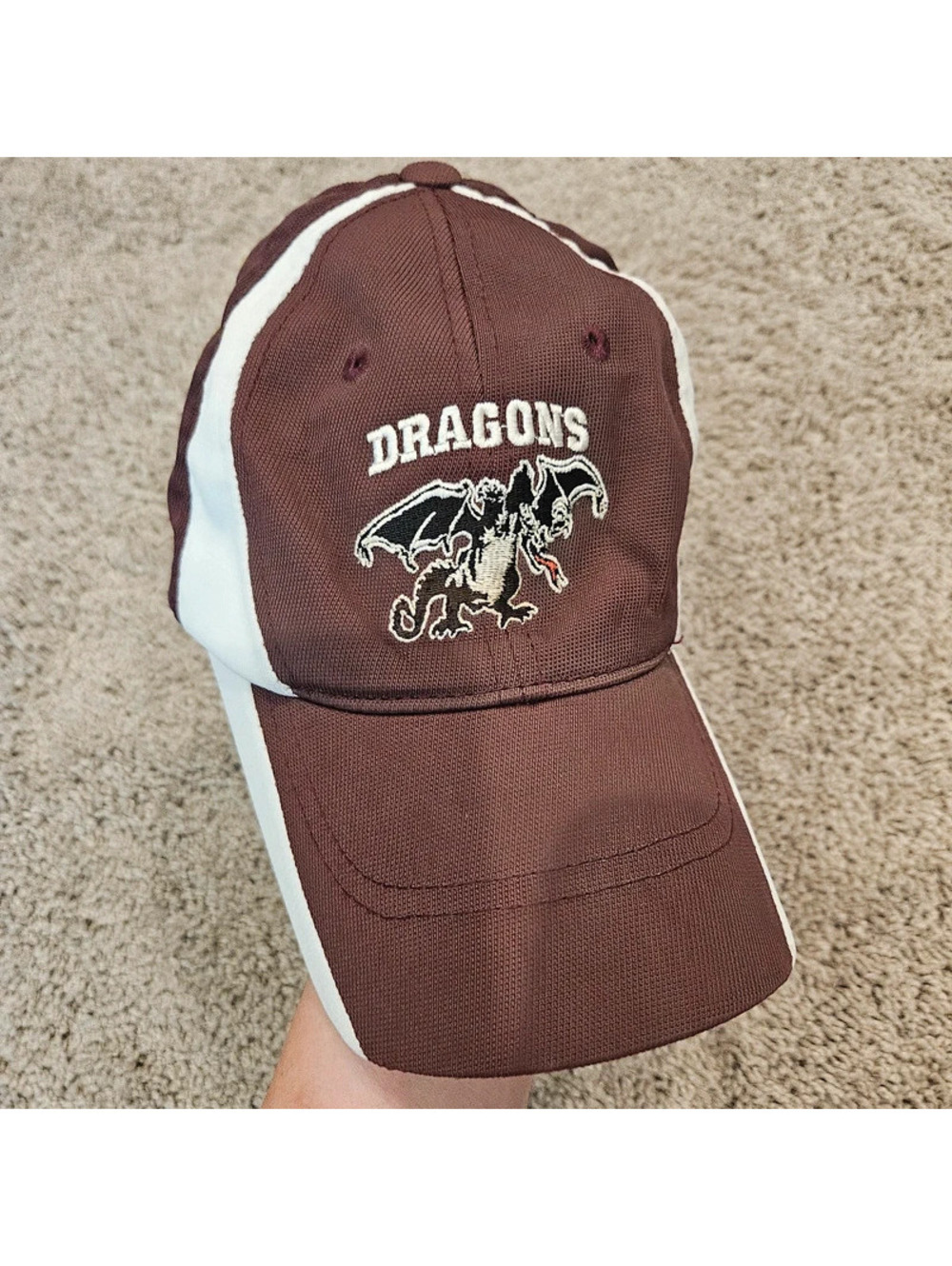 Sport-Tek Dragons Maroon White Embroidered Dragon Baseball Cap Adjustable Hat